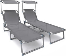 ® Sdraio Da Giardino Pieghevole, Set Di 2 Lettini Prendisole Con Tettuccio Paras