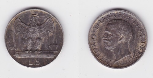 Moneta argento lire - 5, italia