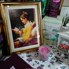 qb6) Cornice Legno Dorato Stampa Vintage La Lettrice Porta Foto Vintage 