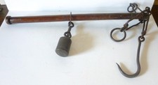 Rara E Grande Bilancia Romana Del XVIII Siècle Ferro Forgiato Bane IN Legno 70cm