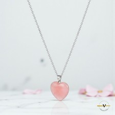 COLLANA DONNA ARGENTO 925 RODIATO PIETRA NATURALE QUARZO FRAGOLA FORMA DI CUORE