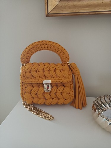 Borsa senape lavorata mano - lavorata, a