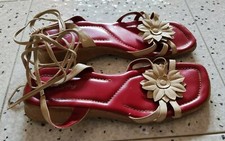 Sandali donna beige rosso, n. 40 lacci da annodare alla caviglia