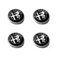 SET 4 BORCHIE NERO COPRIMOZZO ALFA ROMEO 60MM NERO CROMO GIULIA MITO STELVIO