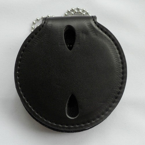 Leather round police badge - leather,