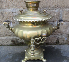 GRANDE SAMOVAR ANTICO RUSSO RAME OTTONE FINE 800 FIRMATO B.G. TEYL , ALTO 38 CM