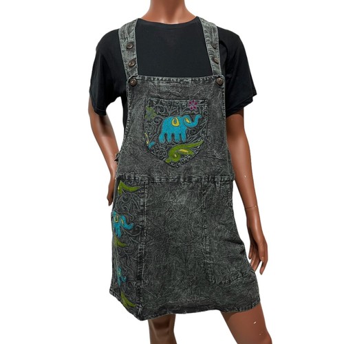 Abito pinafore ricamato grigio - pinafore,