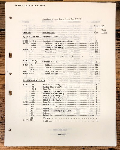 Manuale elenco ricambi
