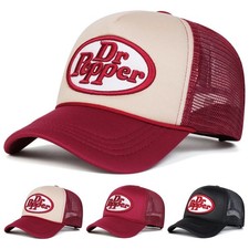 Cappello camionista berretto baseball unisex ricamo Dr Pepper colori rosso e nero