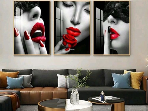 Poster tela 3pz donna - donna, labbra
