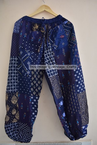 Pantaloni harem patchwork blu