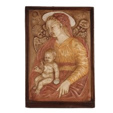 Scultura Antica Madonna Italia '900 Quadro Bassorilievo Gesso patinato Cornice