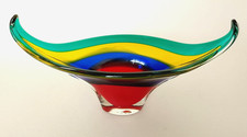 Raro vaso in vetro di Murano con fasce multicolori attribuito a Mazzega, anni '60