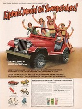 Pubblicità Lipton Movin' On Lotterie 1980 Jeep CJ-7 Laredo Stampa Vintage