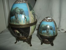 SET 2 UOVA SCATOLA CERAMICA '700 ROYAL FAMILY TIPO FABERGE' TIGRE ELEFANTE ZEBRA