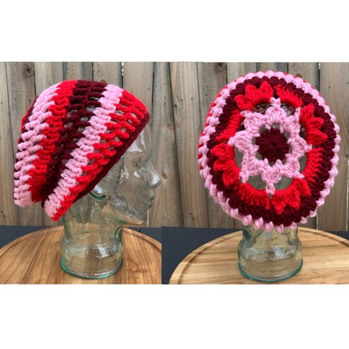 Berretto rosa rosso righe - rosa,