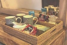 Vassoio in canna servizio con manici colazione cibo tavolo vassoi tè caffè letto cucina