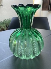 Vaso vetro verde costolato Murano anni 70