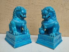 ANTICA COPPIA DI KOMAINU CANI DI FO IN PORCELLANA TURCHESE IMPORTANTI DIMENSIONI