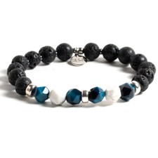 Bracciale pietre dure naturali Lava Vulcanica e occhio di Falco con argento 925