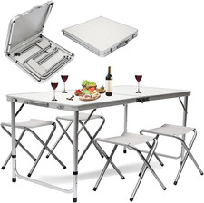 Set Tavolo Tavolino 120 x 70 cm Pieghevole con 4 Sgabelli da Pic Nic per Campegg