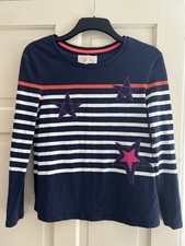 Top donna bianco stoffa blu navy bianco a righe stella taglia 6 cotone casual