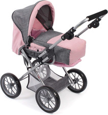 -Passeggino Combinato per Bambole Leni, Colore Melange Grigio-Rosa, 64 X 37 X 68