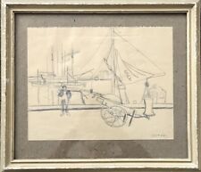 Antico Matita Schizzo Porto Barche Pesca Reti Carriola Mole Mare 1921