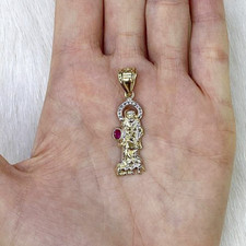 Ciondolo in oro giallo e bianco 10 carati con rubino taglio diamante religioso San Lazzaro 1,57"