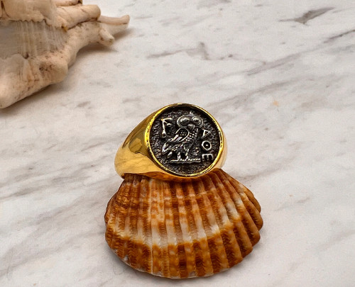 Anello sigillo gufo atena - anello,