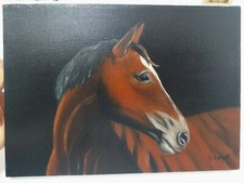 Quadro Dipinto A Mano Olio Su Tela classico 25x35 Telaio legno Cavallo marrone
