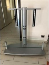 Mobile Porta TV 2 Ante 140 x  44cm - ALLUMINIO / CRISTALLO