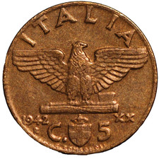 Italy 5 Centesimi 1942 R Yr