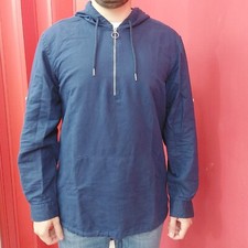 Zara felpa-camicia con cappuccio lino e cotone estiva blu L relaxed fit