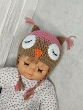 Cappello Neonata Bambino Uncinetto Animali Gufo , Regalo Nascita taglia 0-3 mesi