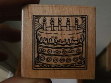 *** Timbro legno "TORTA di COMPLEANNO" 4.5 x 4.5 cm Made in Italy Torino ***