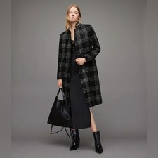 Giacca cappotto lana All Saints Bexa check bianco e nero US 8