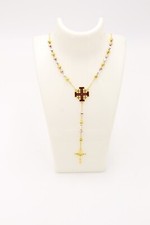 Collana rosario donna regalo Maria Terra Santa croce di Gerusalemme 925 piena...