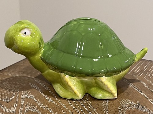 Green ceramic smiley turtle - ceramic,