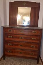 ANTICO Canterano CASSETTONE Comò con  MARMO SPECCHIO Fregio In Ottone Primi 900