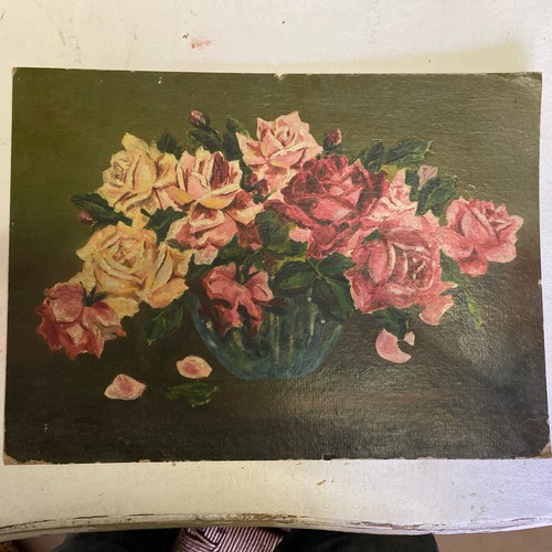 Dipinto olio cartone vaso - su,