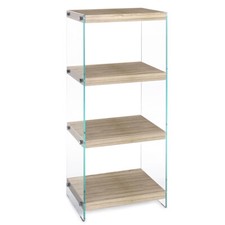 LIBRERIA 4 RIPIANI KENYA 40X30X100 STUDIO DESIGN SOGGIORNO VETRO E LEGNO CHIARO