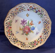 Schumann Dresden Bavaria Flowers Reticulated Serving Bowl 9.25” Germany US Zone