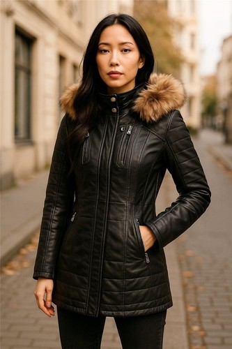 Giacca parka pelle nera - in,