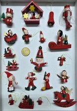 SET 20 FIGURE IN LEGNO PER ALBERO NATALE CON CORDINO VINTAGE