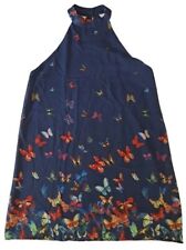 Vestito abito voile blu farfalle stampa scollo americana donna ragazza taglia L