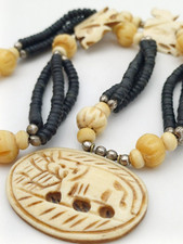 COLLANA ETNICA OSSO E LEGNO - ELEFANTI