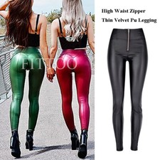 Sexy Leggins Donna Vita Alta Pantaloni Collant Pelle sintetico Lucido Night Club