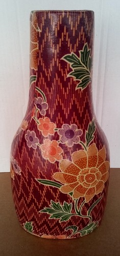 Vaso legno decorato fiori - legno,