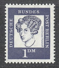 Berlino 1961 MNH Mi 212 Sc 9N189 Annette von Droste-Hulshoff, scrittore e...